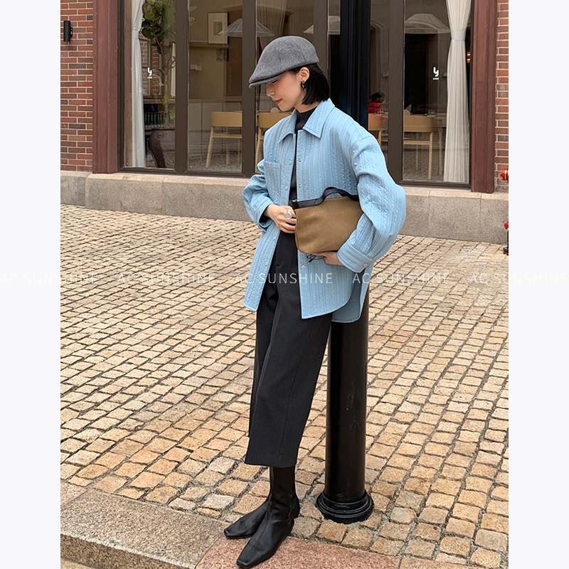 AC Sunshine冬日软雾柔润质感竖条绗棉宽松版衬衫式外套女H19319