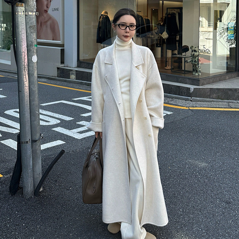 ELSISSI韩版双面羊绒加长大衣女小个子2025冬季新款羊毛毛呢外套