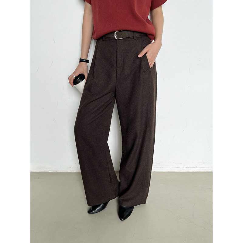 MMC毛呢西装裤休闲裤女秋冬新款羊毛直筒宽松垂感高级感阔腿裤子