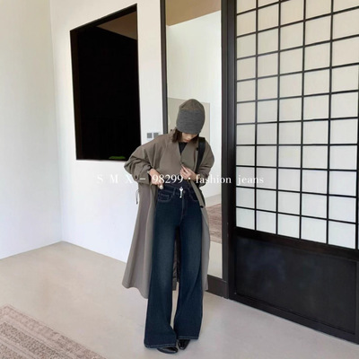SMX98299秋冬加绒加厚四面弹筒喇牛仔裤女宽边拖地喇叭裤断层爆款