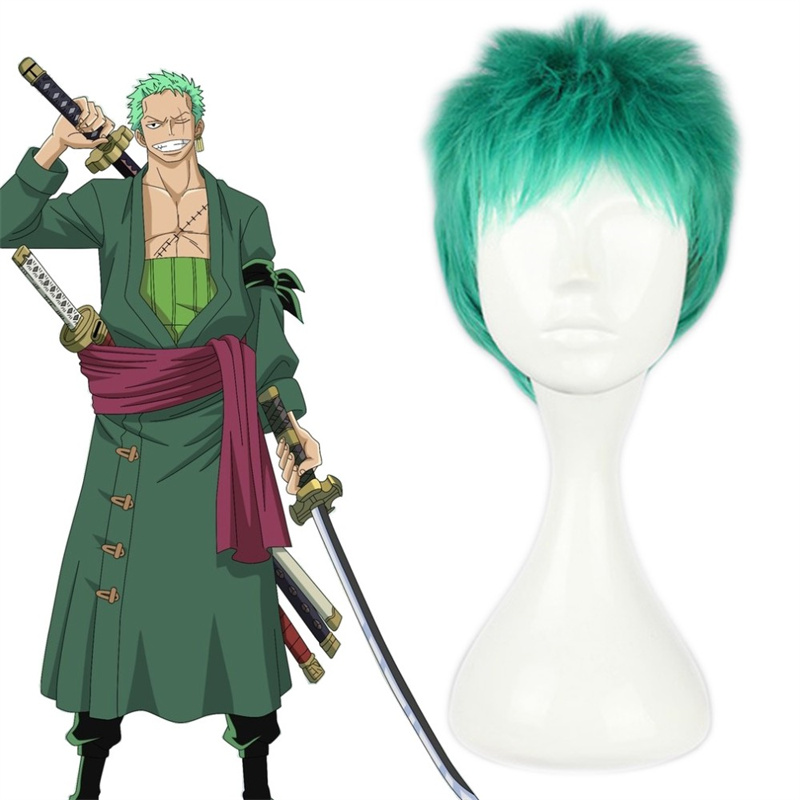 cosplay假发短卷发ONE PIECE海贼王索隆绿藻头斜刘海蓬松化纤头套