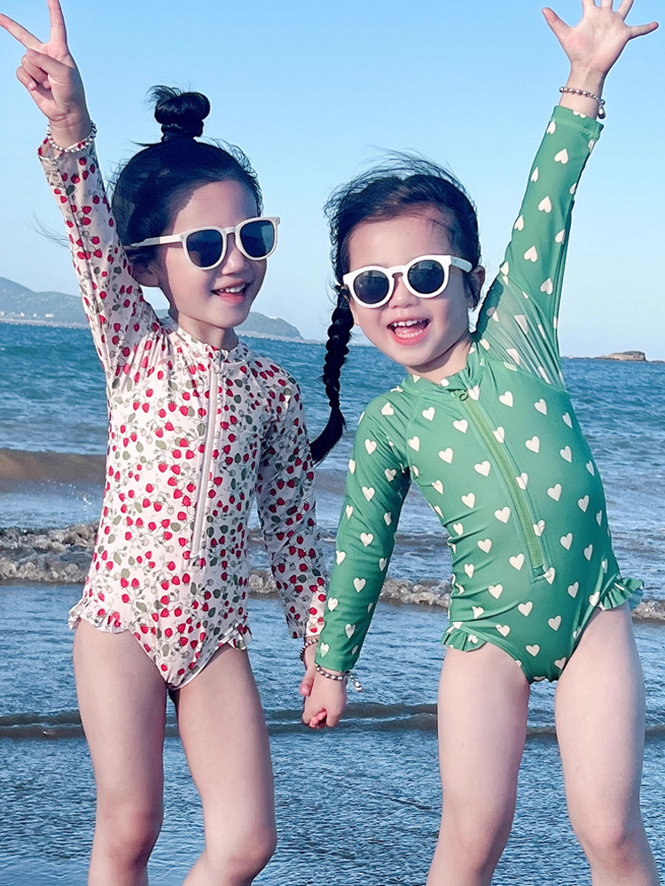 女童速干长袖泳衣夏季新款韩国童装小女孩宝宝洋气碎花连体游泳装