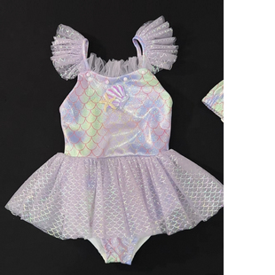 女童美人鱼泳衣夏季新款小女孩甜美公主泳装宝宝沙滩速干游泳衣潮