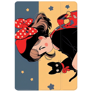 ipadmini6保护壳带笔槽卡通女pro三折11寸八air5书本10.2六3适用苹果9第十代8简约文字10第七代2021五4平板套