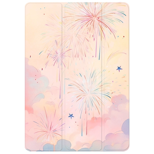 ipadmini5保护壳水彩烟花带笔槽pro三折11寸air5书本8六3适用苹果9第十代10第七代2022款八2021五4平板套