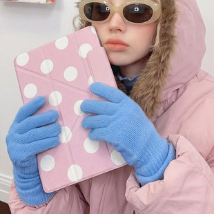 粉色波点pro11适用ipadair7保护套第11代小米平板8华为matepad11.5s无笔槽vivo4壳oppo5少女6 y折带搭扣