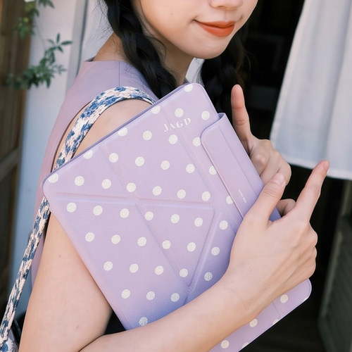【3+y折带搭扣】紫色波点pro11适用ipadair8保护套13第11代小米平板8华为matepad12.2无笔槽vivo4壳oppo5日韩