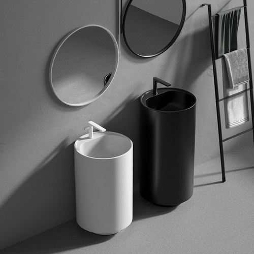 白色带龙头孔一体式洗手盆