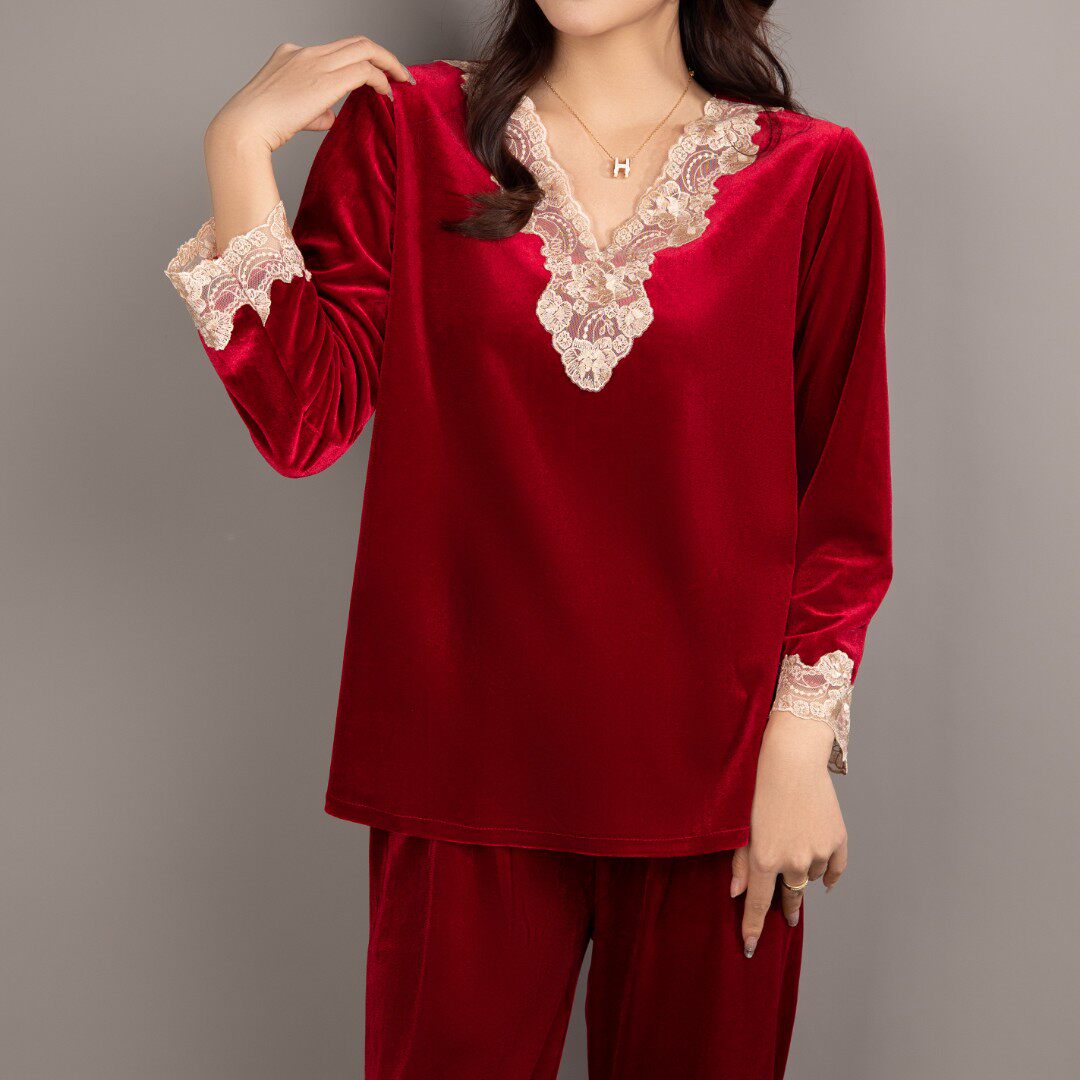 2026新款秋冬款金丝绒睡衣女款长袖红色本命年妈妈款春季两件套装