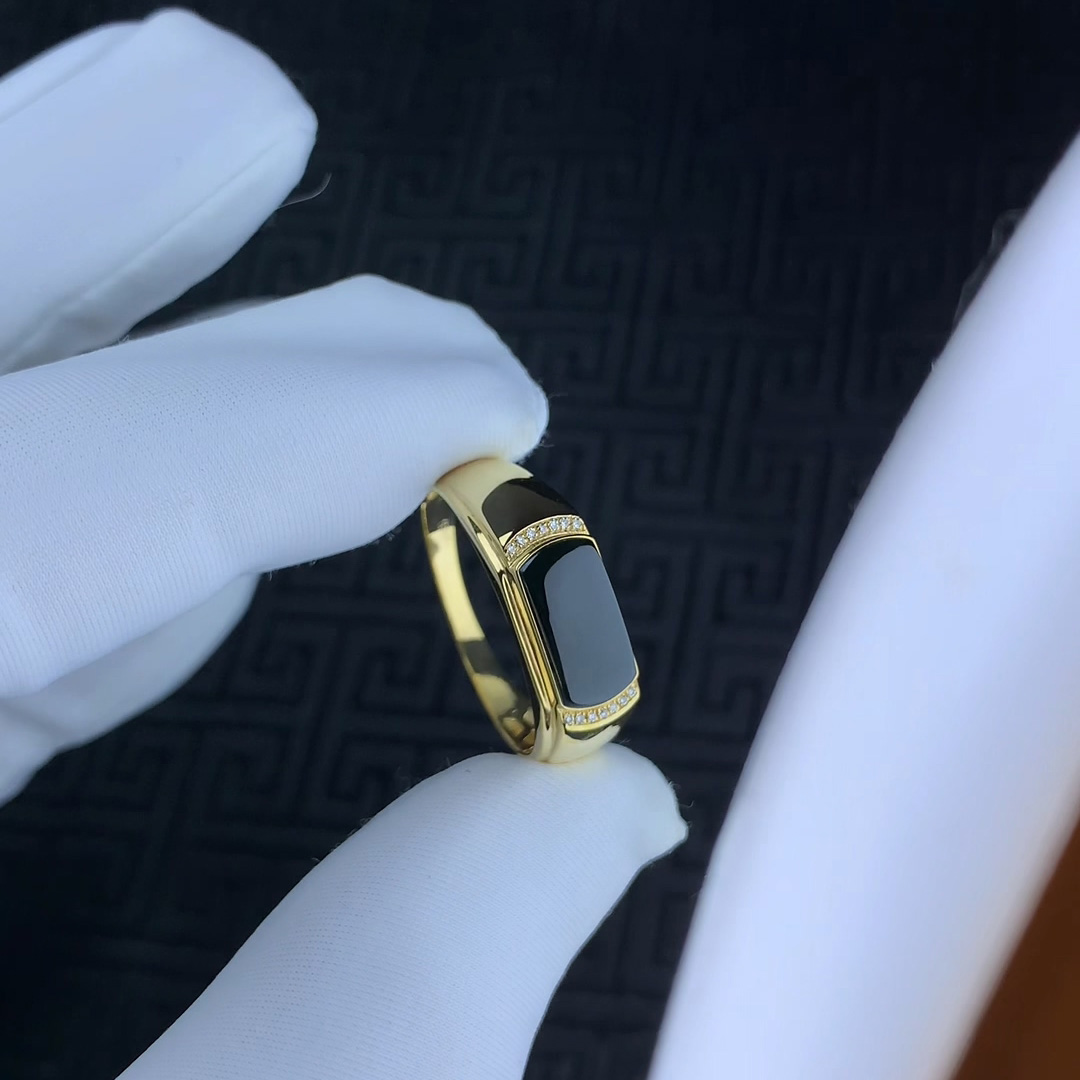 订做！18k金墨翠翡翠马鞍戒指 男士 女士戒指 高端简约大气奢华