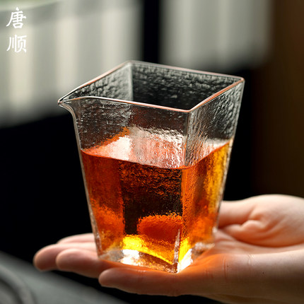 锤纹玻璃公道杯日式简约家用小号分茶器功夫茶具配件四方公杯茶海