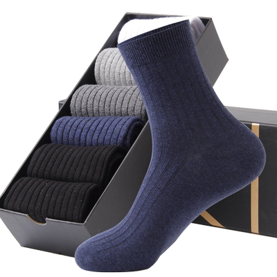 男士双针抗菌加厚中筒袜