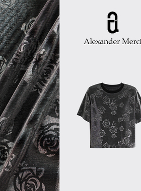 【设计师系列-金属玫瑰】刺绣金属感玫瑰提花宽短袖T恤 D25T40522