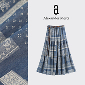 波西米亚风牛仔蓝软绵垂顺长半裙 蓝波裙 D25T62003