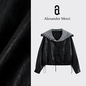 油蜡光感皮衣D25T82602 编织不对称设计 绳结皮衣 时髦度拉满