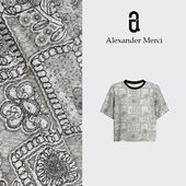 D25T50404 圆领洋气印花T恤宽松显瘦上衣 设计师系列 隐隐细闪