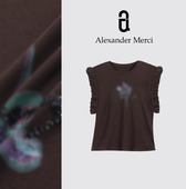 鸢尾花系列 东方手绘印花 重磅手工袖 巧克力棕短袖 D25T61818