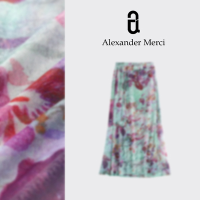 【鸢尾花系列】东方手绘印花 手工织带 进口网纱半身裙 D25T52420