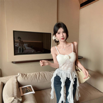荷叶边蕾丝吊带背心女外穿夏季泰式辣妹鱼骨抹胸小上衣带胸垫绝美
