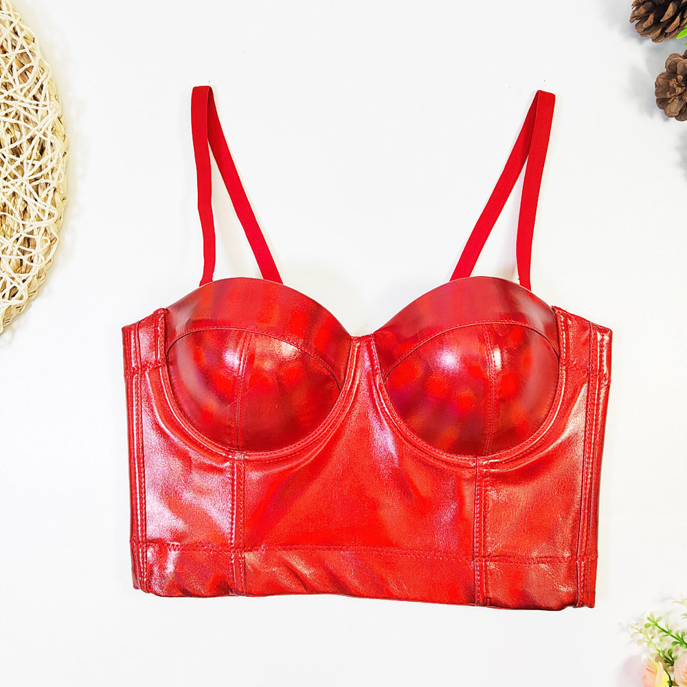 欧美性感辣妹鱼骨抹胸外穿内搭荧光PU皮吊带修身彩虹条纹全皮上衣,女装/女士精品,抹胸,淘宝优惠券,粉丝福利购,淘宝优惠卷