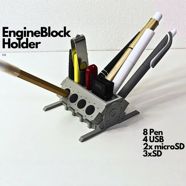 新款跨境LS Business Card & Pencil Holder发动机名片夹笔筒摆件