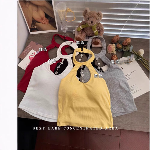 纯欲挂脖带胸垫吊带背心女2025夏季新款辣妹性感修身无袖打底上衣