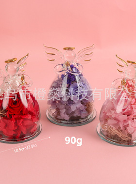 跨境电商玻璃罩永生花 小天使永生玫瑰 七夕情人节礼物玻璃罩摆件