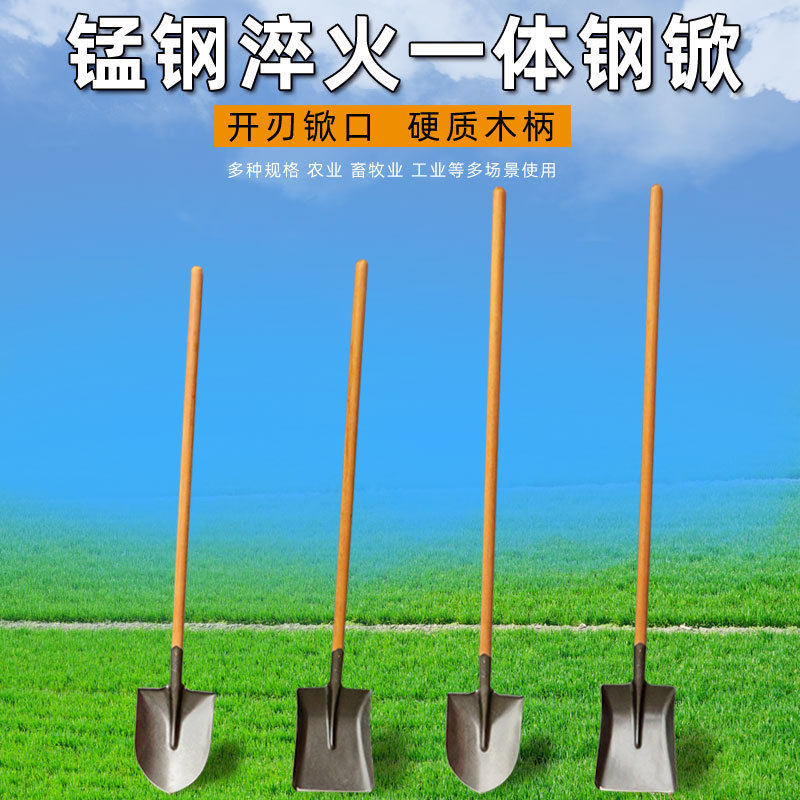 铁锹铁掀木柄方铲实木大号全钢加厚锹头挖土农用园艺尖铲防汛园林