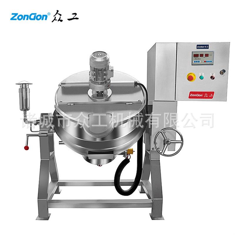 食品蒸煮设备100L倾斜式夹层锅304电加热带搅拌蒸煮锅酱料搅拌机