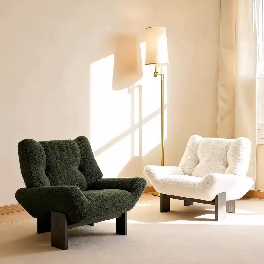 复古单人沙发椅侘寂风实木休闲椅酒店客厅会所接待椅设计师洽谈椅