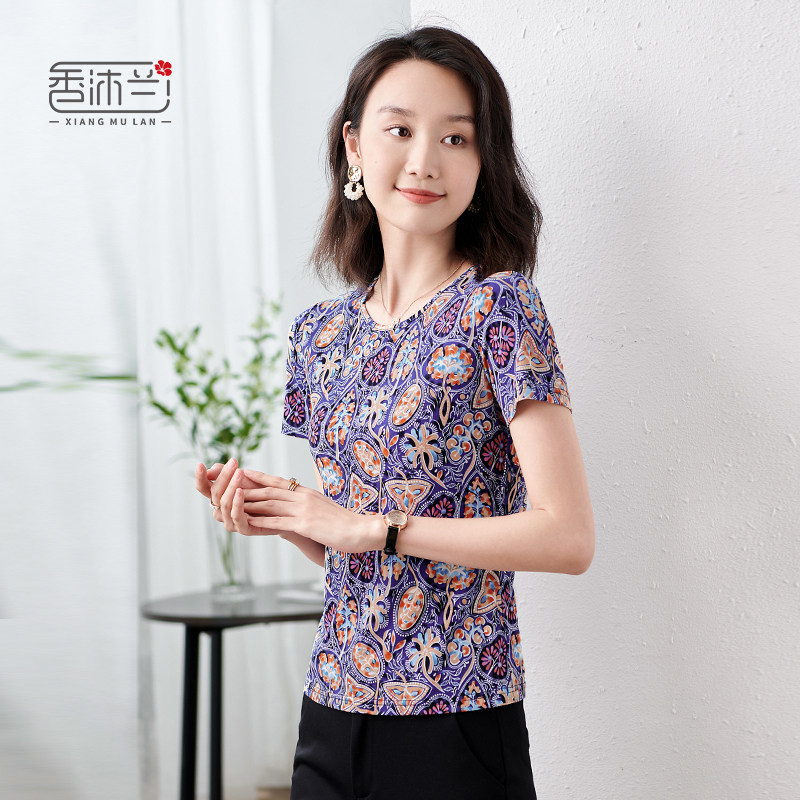 香沐兰2026夏季新款休闲减龄大码短袖t恤女士百搭上衣中年妈妈装
