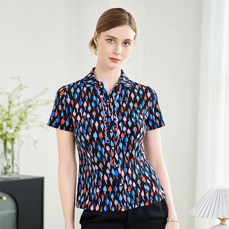 香沐兰2025年夏季新款时尚气质波点中老年妈妈洋气碎花短袖衬衫女