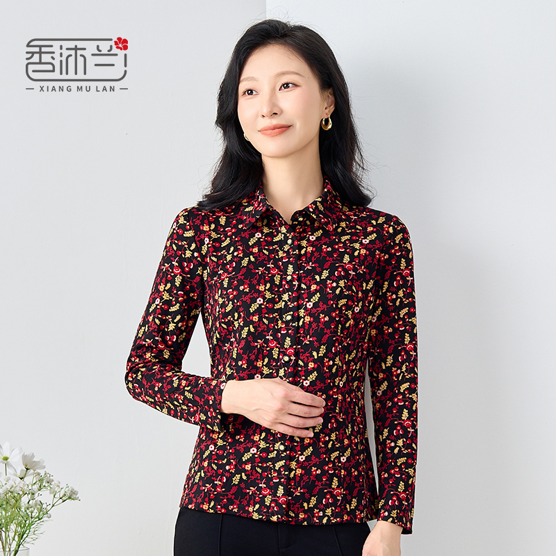 香沐兰秋季女士衬衫上衣长袖修身
