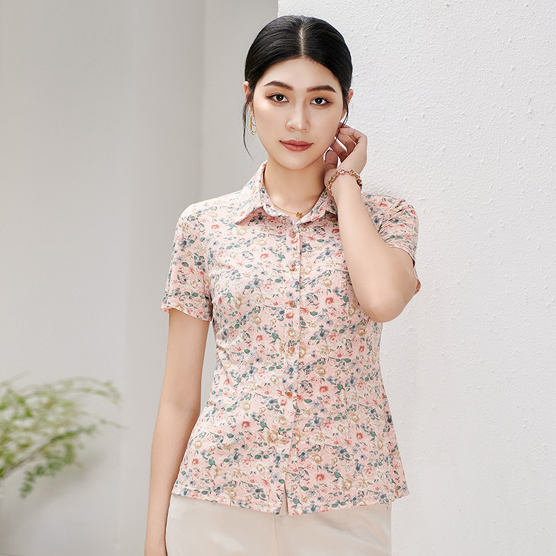 香沐兰品牌2026新款女士碎花短袖衬衫时尚减龄洋气妈妈夏装上衣