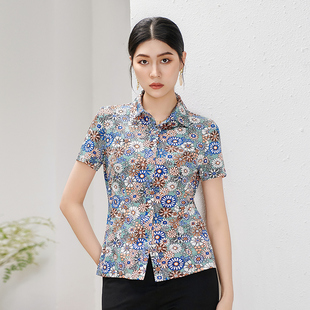 香沐兰2026新款女士碎花修身短袖衬衫今年流行的品牌妈妈夏装上衣