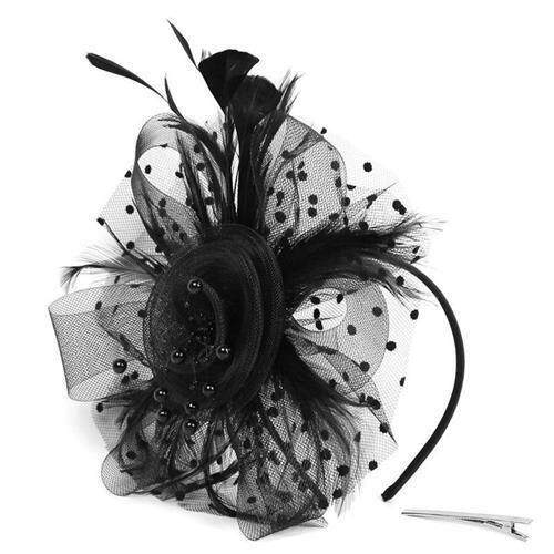 Net and Feather Fascinator Hat Headband Alice Headband Clip