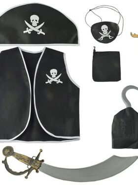 Kids Pirate Costume Black Vest with Eyeshade Hat Pirate Hook