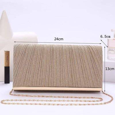 Women's Pleated Sequin Evening Clutch Bag Wedding Purse