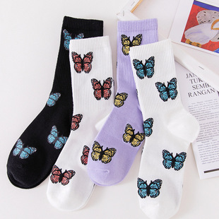 Crew Pair Socks Fashion Street 39;s Women& Butterfly New