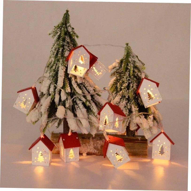 Christmas Wooden House LED String Light Xmas Tree Hanging