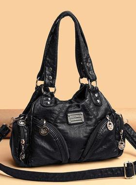 Retro Soft Leather Locomotive Bag New Trend Diagonal Stradd