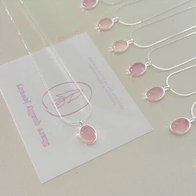 925 Sterling Silver Pink Crystal Moonstone Necklace For Wome