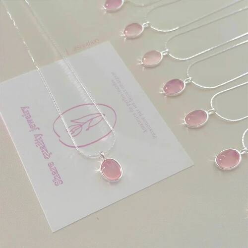 925 Sterling Silver Pink Crystal Moonstone Necklace For Wome