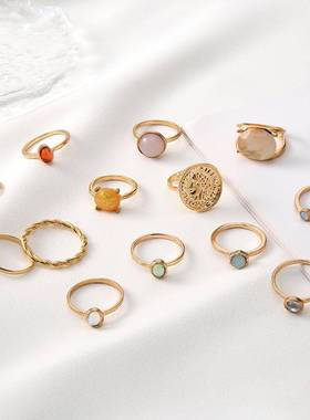 Baroque retro jelly-colored ring set for ladies' accessories