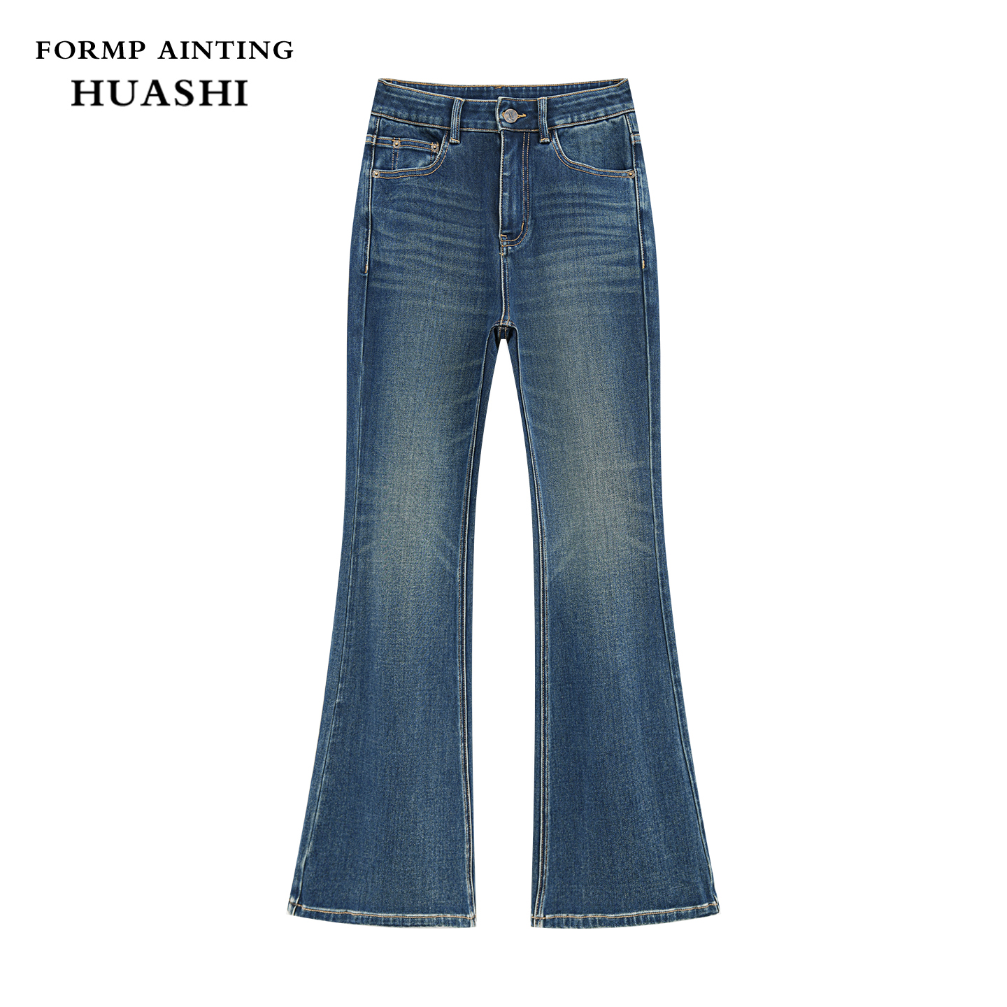 复古高腰紧身微喇叭牛仔裤女显瘦