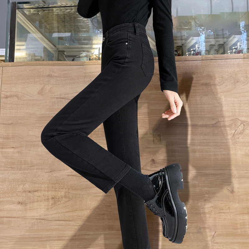 牛仔裤女2025春季新款爆款高腰显瘦弹力修身小个子黑色直筒烟管裤