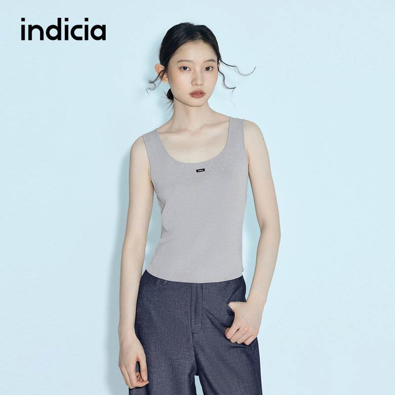 indicia标记商场同款26春夏女装灰色短款打底背心针织衫无袖上衣