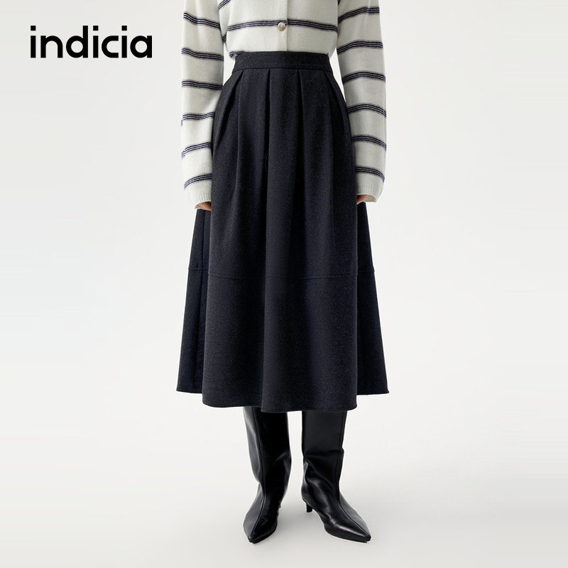 indicia标记羊毛半身裙女灰色A字型裙子25秋冬新款女装L2D5QZ239