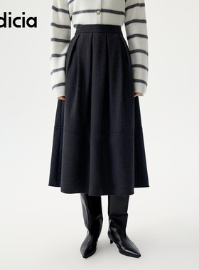 indicia标记羊毛半身裙女灰色A字型裙子25秋冬新款女装L2D5QZ239