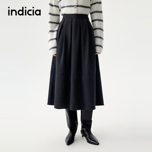 indicia标记羊毛半身裙女灰色A字型裙子25秋冬新款女装L2D5QZ239